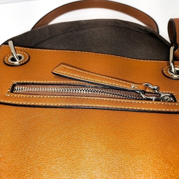 Classic Cognac Brown Faux Leather Tote Bag – Everyday Shoulder Purse - Picture 8 of 12